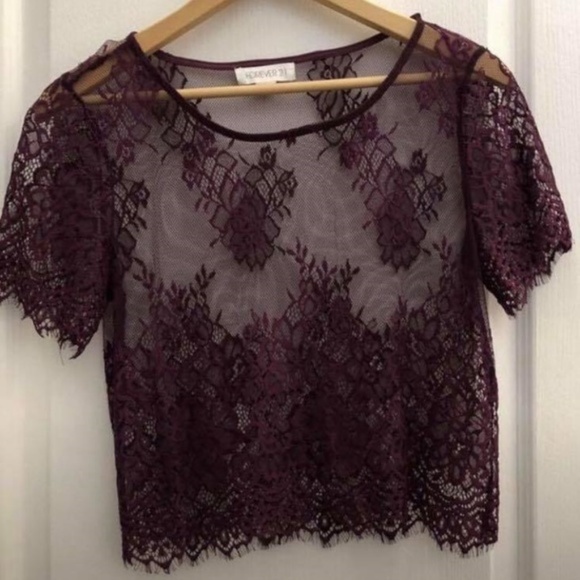 Forever 21 Tops - Forever 21 Burgundy Lace Crop Top Sz Medium